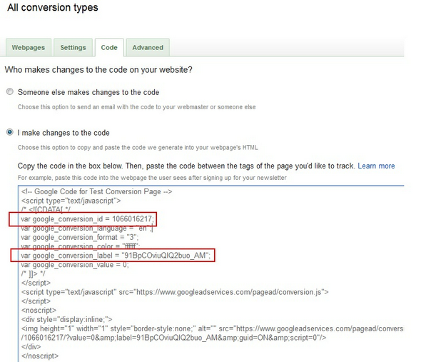 Google Conversion Code